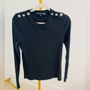 Veronica Beard Jeans ribbed, long sleeve shirt with decorative shoulder buttons.
